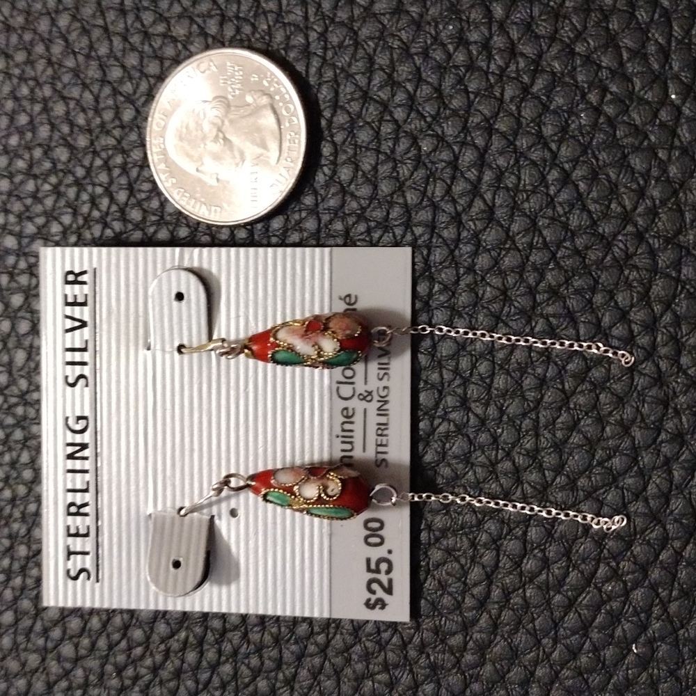 Genuine Cloisonne Sterling Silver Earrings